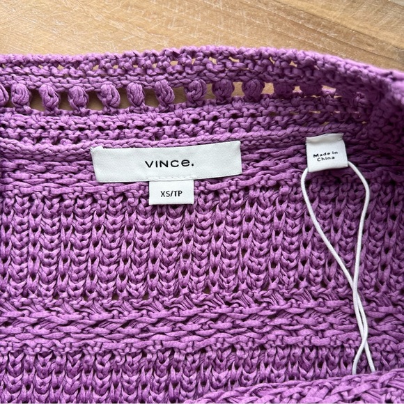 New Vince Womens Sweater XS Purple Cotton Crochet Knit Sleeveless Camisole Tank - Picture 6 of 9